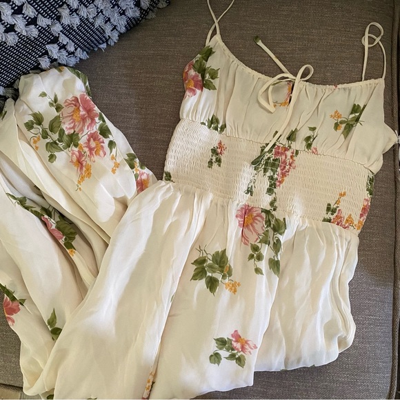 Reformation Bran floral Marcona smocked waist cream midi dress - Picture 4 of 8